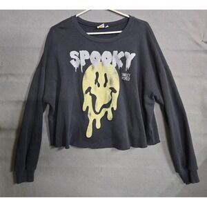 Smiley World Spooky Melting Face Crop Crewneck Halloween Sweatshirt Large
